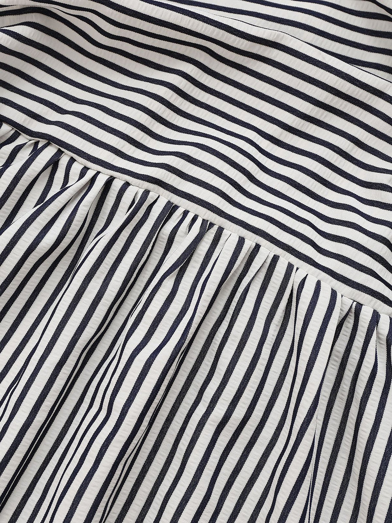Black&White 1970s Striped Ruched Spaghetti Strap Dress - vintage dress, retro fashion, classic black
