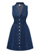 Deep Blue 1970s Denim Lapel Sleeveless Button Dress - vintage dress, retro fashion