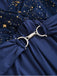 Navy Blue 1970s Star Print Ruffle Flounce Sleeve Dress - vintage dress, retro fashion
