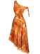 Orange 1970s One-Shoulder Mesh Asymmetrical Hem Dress - vintage dress, retro fashion