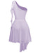 Purple 1970s Mesh One-Shoulder Ruffled Asymmetrical Dress - vintage dress, retro fashion