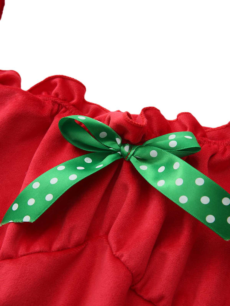 1970s Square Neck Christmas Bow Dress With Petticoat - vintage dress, retro fashion