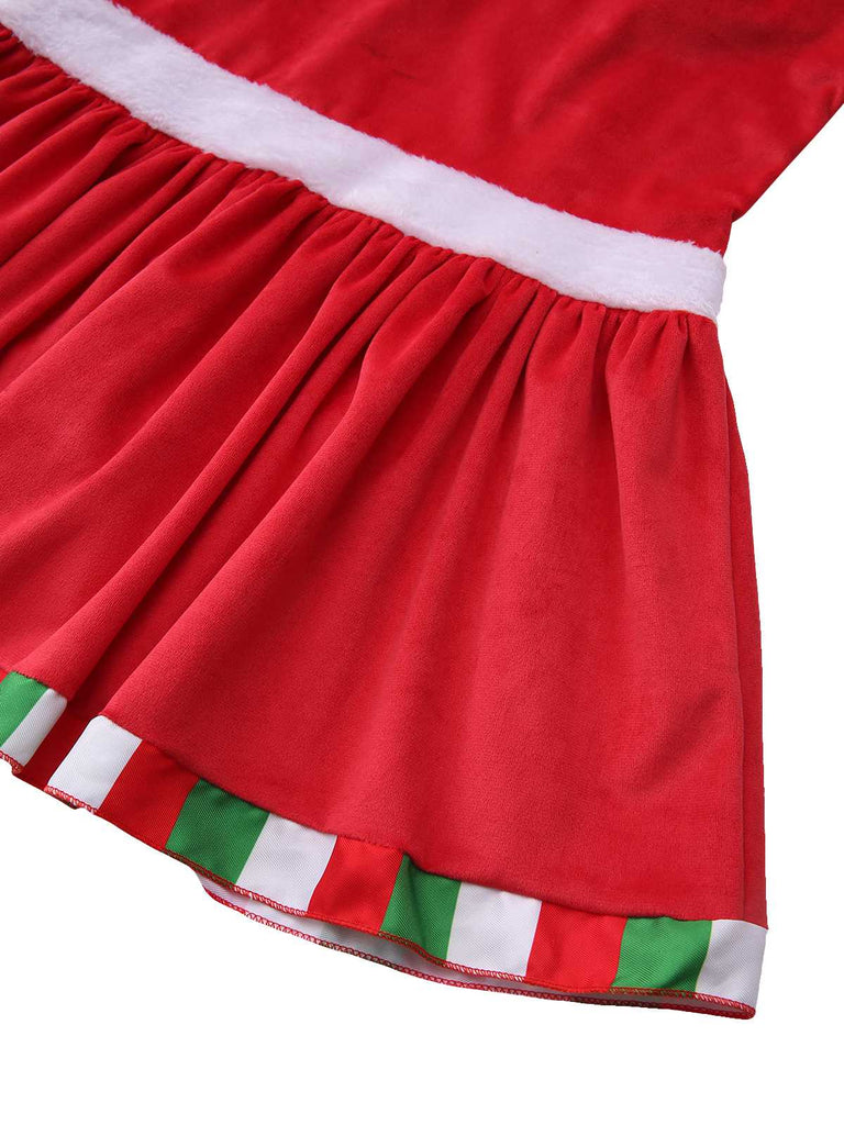 1970s Square Neck Christmas Bow Dress With Petticoat - vintage dress, retro fashion