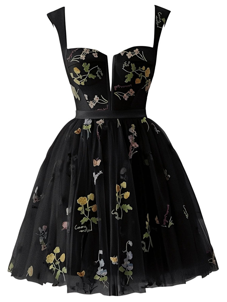 1970s Embroidered Floral Lace Mini Dress - vintage dress, retro fashion, elegant red