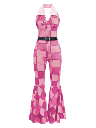 She finds her 1970s story in this 1970s Geometric Pattern Patchwork Halter Jumpsuit