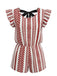 Red 1940s Print Striped Ruffle Romper 8