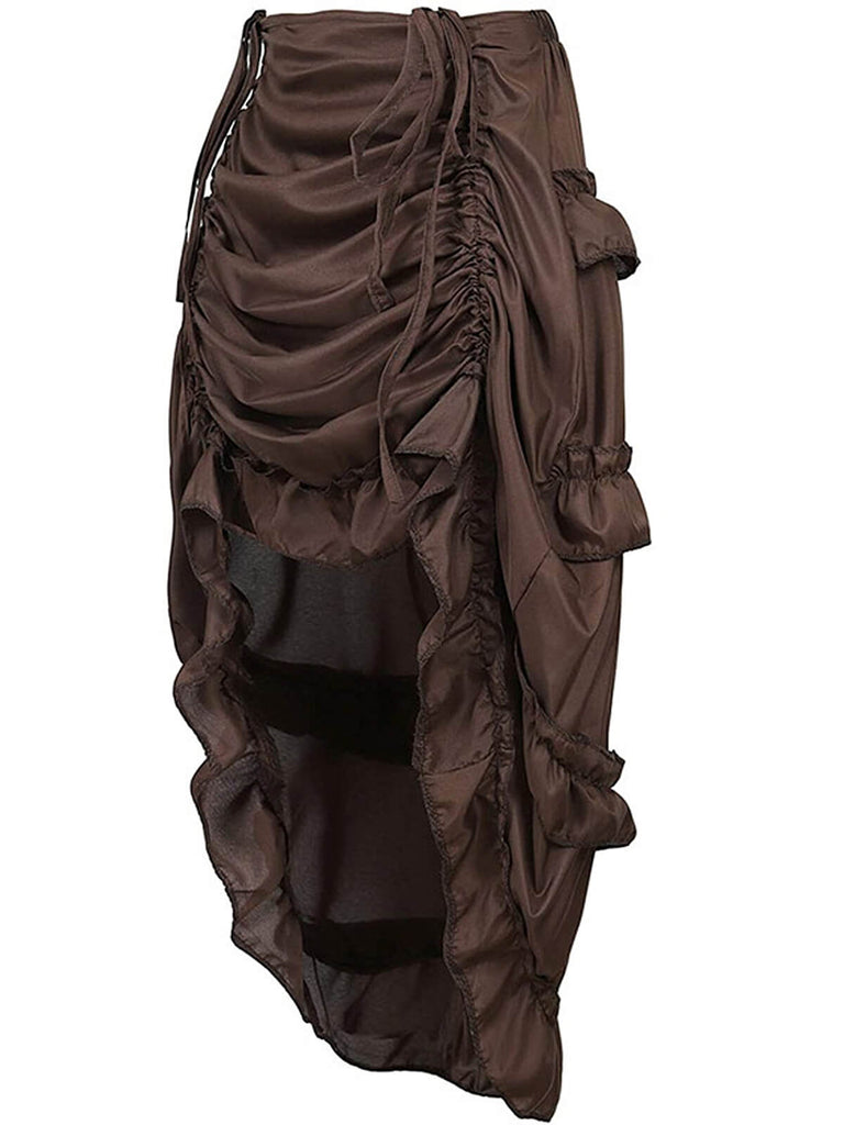 1970s Gothic Steampunk Wrinkle High Low Hem Skirt: 1970s grace for the woman who dances through life