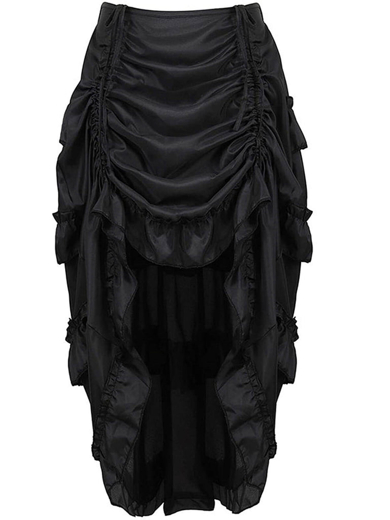 This 1970s Gothic Steampunk Wrinkle High Low Hem Skirt spins 1970s stories with every step
