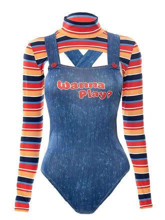 1970s Halloween Striped Costume Bodysuit - vintage fashion, retro style