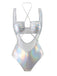 She's wearing 1970s Halter Cut-Out Metallic One-Piece Swimsuit and the whole beach remembers the 1970s