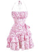 1970s Halter Tiered Ruffle Floral Dress - vintage dress, retro fashion, elegant red