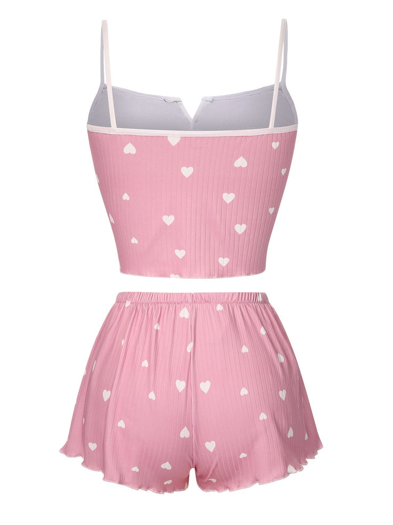 1970s Heart Bow Spaghetti Strap Pajamas, vintage pajamas, retro nightwear - perfect for women who love vintage and retro fashion