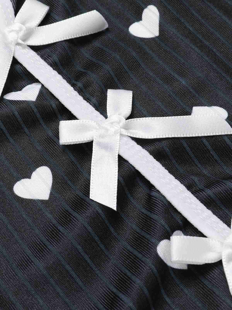 1970s Heart Bow Spaghetti Strap Pajamas, vintage pajamas, retro nightwear - perfect for women who love vintage and retro fashion