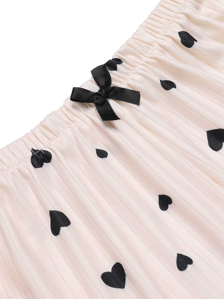 1970s Heart Bow Spaghetti Strap Pajamas, vintage pajamas, retro nightwear - perfect for women who love vintage and retro fashion