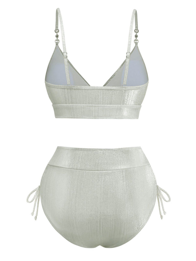 1970s High-Waist Metallic Shimmer Bikini Set - vintage fashion, retro style