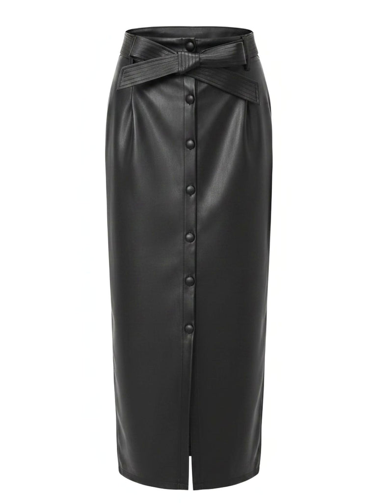 Belted PU Leather Vintage Maxi Skirt 3