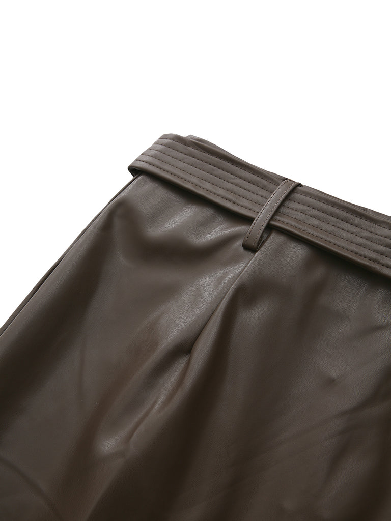 Belted PU Leather Vintage Maxi Skirt 8