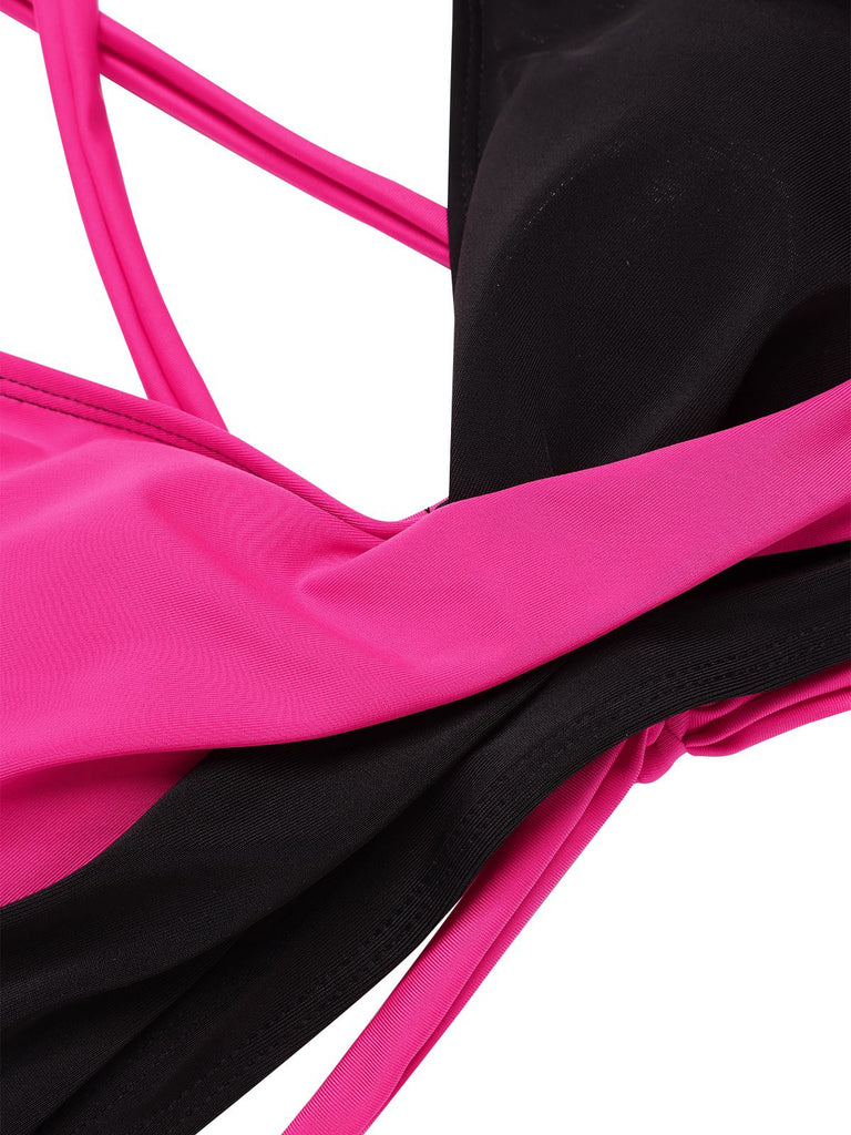 This 1970s Irregular Contrast Color Swimsuit carries 1970s vacation dreams in every stitch