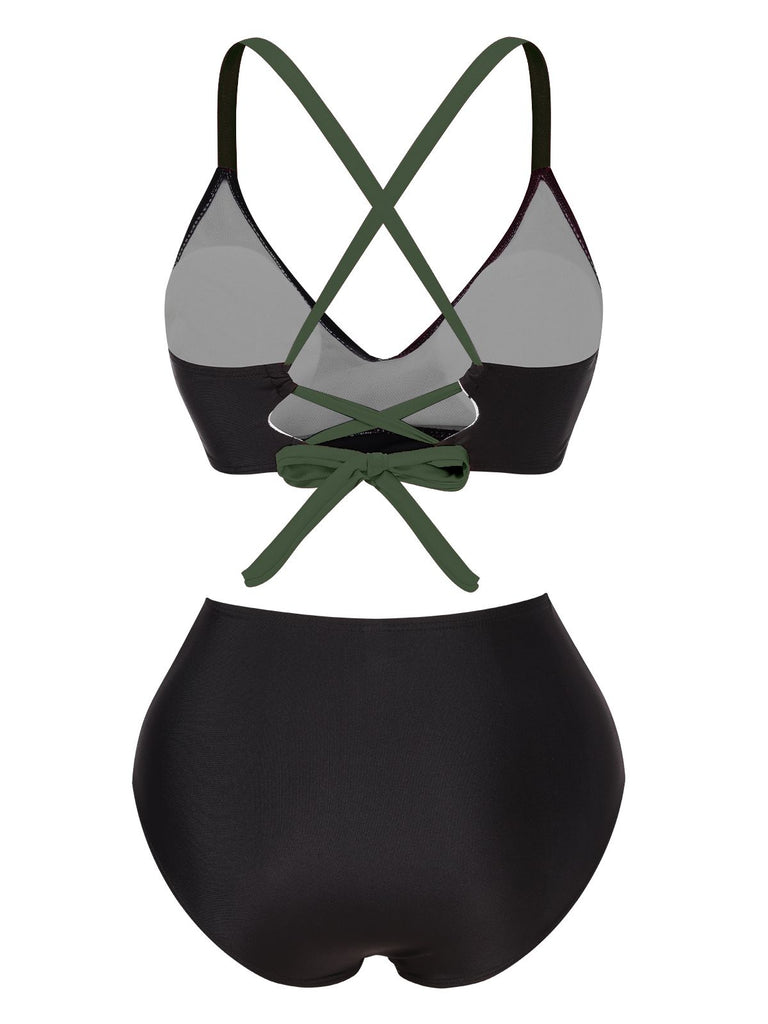 1970s Irregular Contrast Color Swimsuit — 1970s poolside glamour meets sun-drenched confidence