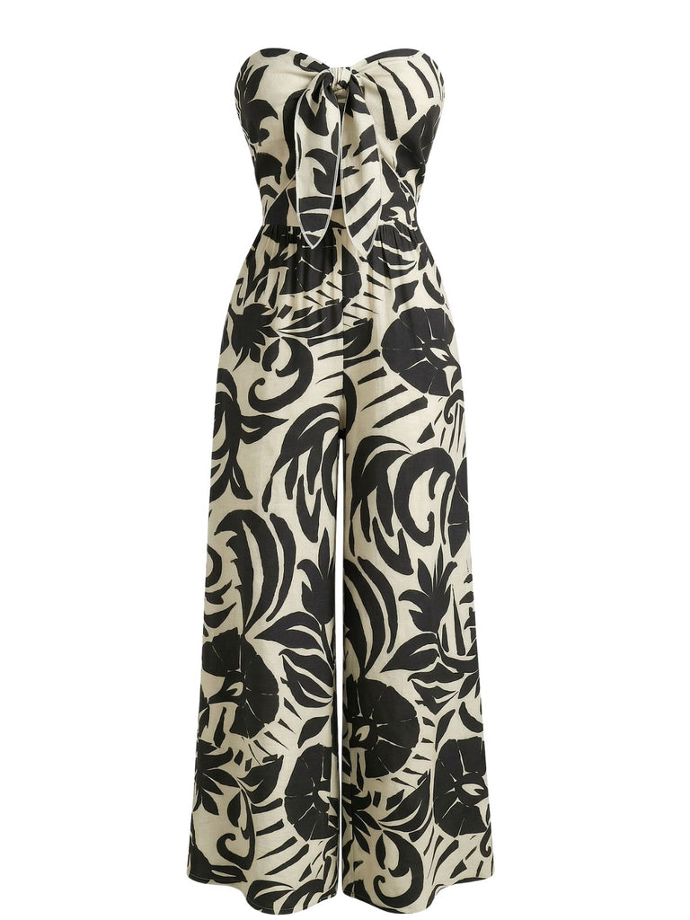 1970s Irregular Print Strapless Boho Jumpsuit - vintage romper, retro jumpsuit for vintage lovers