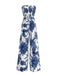Blue 1970s Celestial Sun Print Smocked Strapless Jumpsuit - vintage jumpsuit, retro fashion