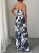 Blue 1970s Celestial Sun Print Smocked Strapless Jumpsuit - vintage jumpsuit, retro fashion