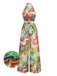 Green 1970s Psychedelic Floral Halter Slit Jumpsuit - vintage jumpsuit, retro fashion