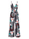 Multicolor 1970s V-Neck Geometric Plant Straps Jumpsuit - vintage jumpsuit, retro fashion