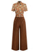 Orange 1970s Daisy Corduroy Patchwork Tie Neck Jumpsuit - vintage jumpsuit, retro fashion