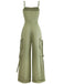 1970s Solid Spaghetti Strap Cargo Style Wide-Leg Jumpsuit - vintage jumpsuit, retro fashion