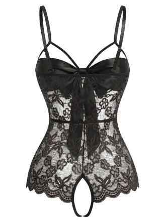 [Pre-Sale] Black 1970s Lace Satin Bow Adjustable Straps Lingerie, vintage fashion, retro style - perfect for women who love vintage and retro fashion
