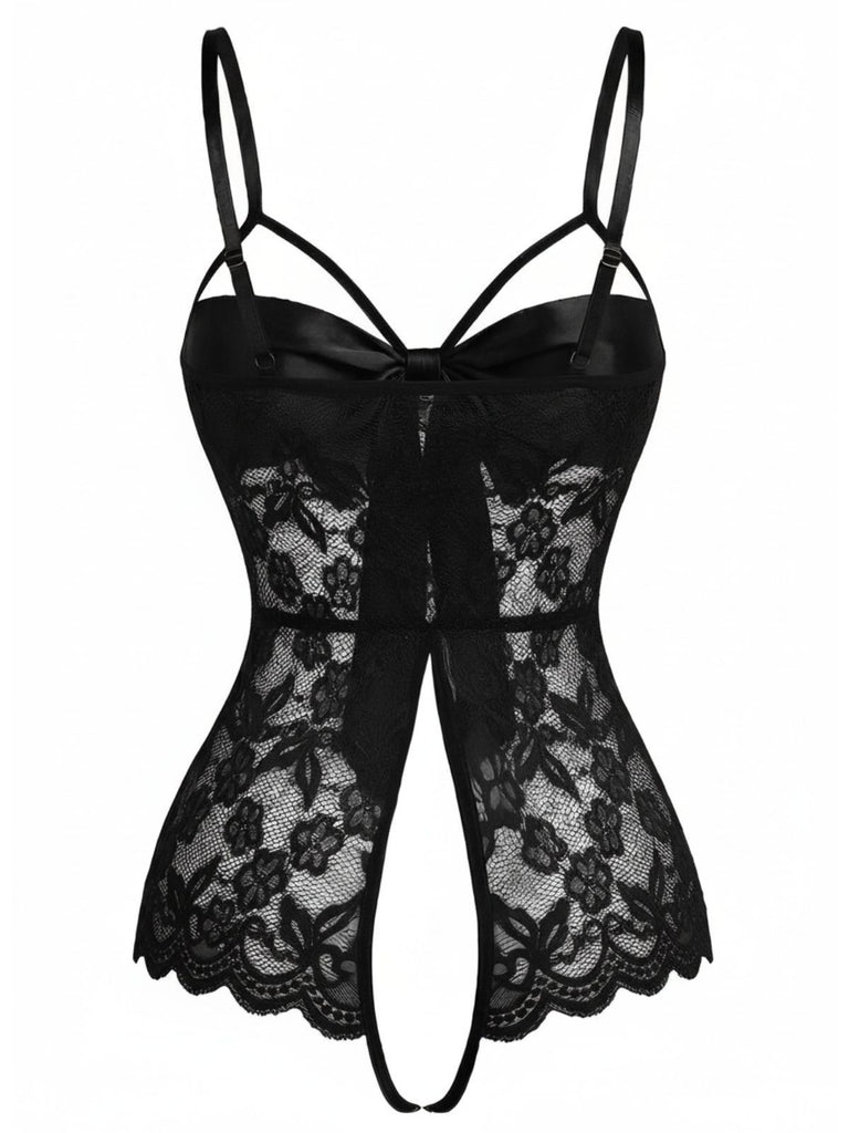 1970s Lace Satin Bow Adjustable Straps Lingerie - vintage fashion, retro style