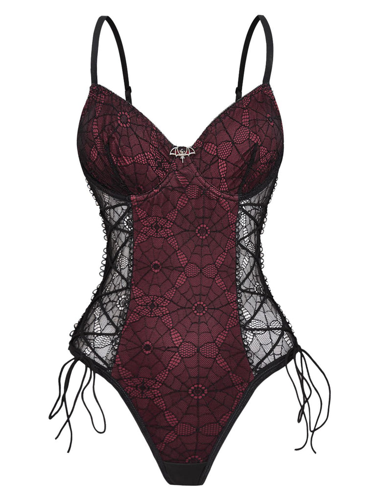 1970s Lace Spiderweb Punk Underwire Shapewear Bodysuit - vintage fashion, retro style