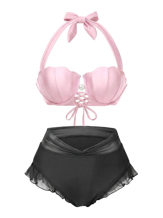 1970s Mermaid Shell Halter Bikini Set - vintage fashion, retro style