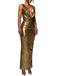 1970s Metallic Cowl Deep V-Neck Bodycon Dress - vintage dress, retro fashion