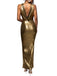 1970s Metallic Cowl Deep V-Neck Bodycon Dress - vintage dress, retro fashion