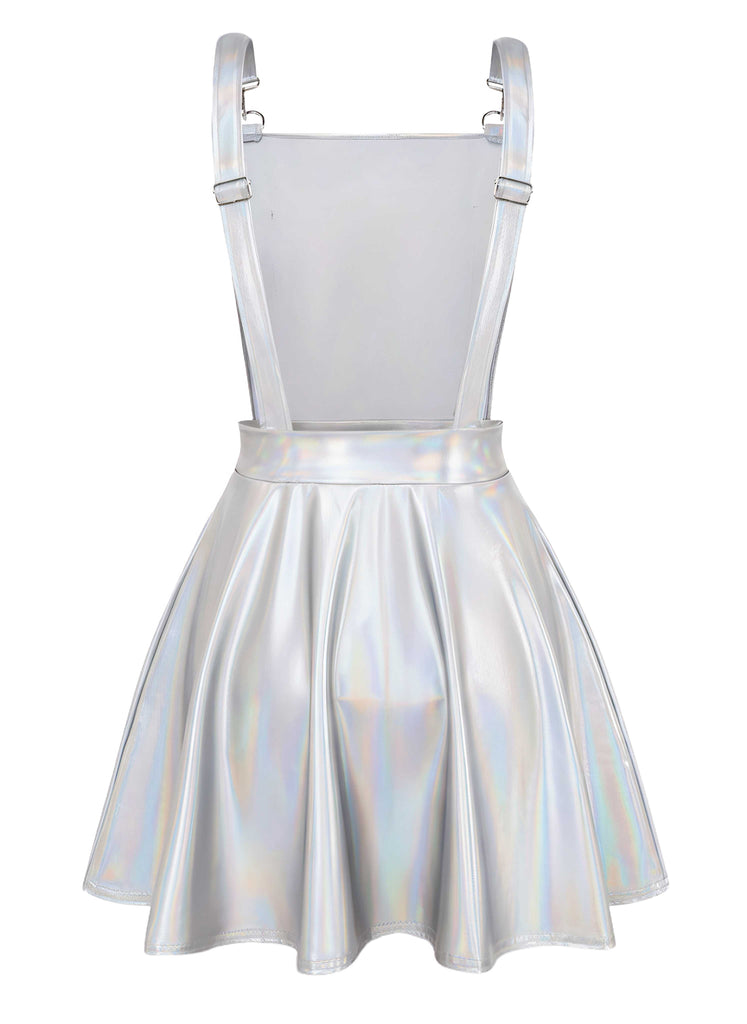 1970s Metallic Holographic Suspender Dress - vintage dress, retro fashion