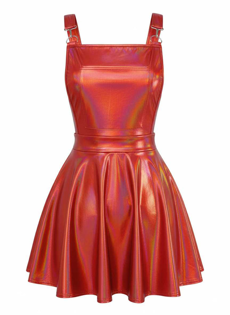 1970s Metallic Holographic Suspender Dress - vintage dress, retro fashion