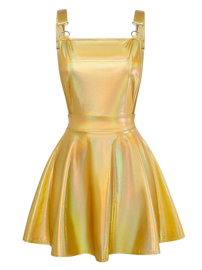 1970s Metallic Holographic Suspender Dress - vintage dress, retro fashion