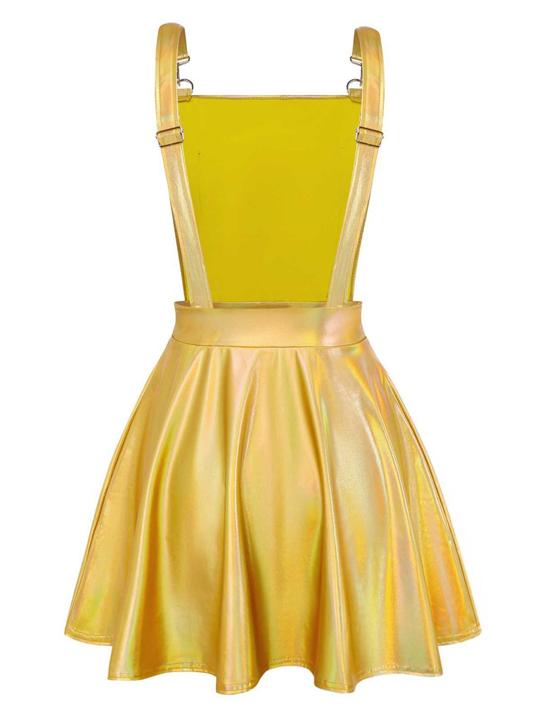 1970s Metallic Holographic Suspender Dress - vintage dress, retro fashion