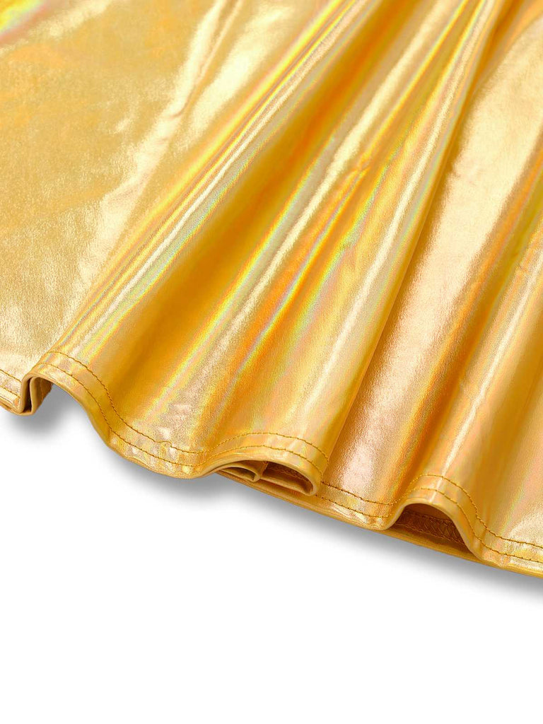 1970s Metallic Holographic Suspender Dress - vintage dress, retro fashion