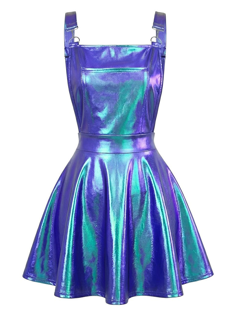 1970s Metallic Holographic Suspender Dress - vintage dress, retro fashion