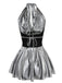 1970s Metallic V-Neck Pleated Mini Dress - vintage dress, retro fashion