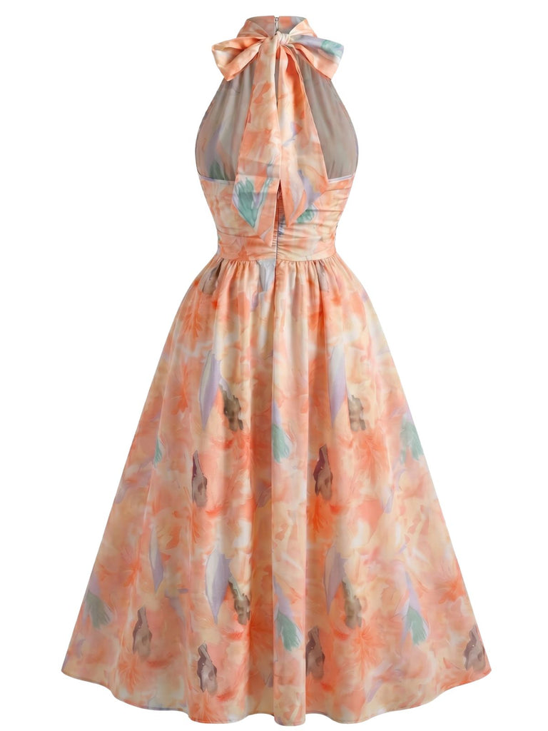 1970s Mock Neck Halter Floral Waist Dress, vintage dress, retro fashion, floral print - perfect for women who love vintage and retro fashion
