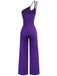 1970s One-Shoulder Studded Belted Jumpsuit - vintage jumpsuit, retro fashion
