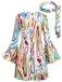 1970s Psychedelic Print Bell Sleeve Mini Dress with Headband, vintage dress, retro fashion - vintage inspired fashion