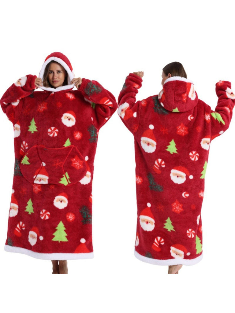 1970s Pumpkin Santas Snowman Blanket Hoodie Lougewear - vintage fashion, retro style