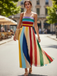 1970s Rainbow Pleated Strapless Maxi Dress, vintage dress, retro fashion - vintage inspired fashion