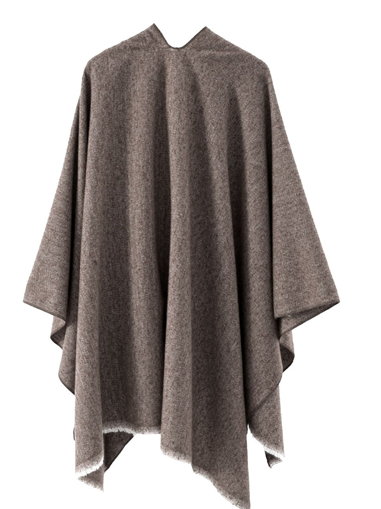 1970s Raw Edge Solid Belted Poncho: 1970s detail work for the woman who notices