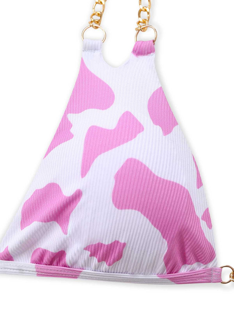 1970s Ribbed Cow Print Chain Halter Bikini Set - vintage fashion, retro style